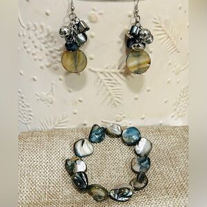 Elegant Shell and Bead Dangle Earrings & Bracelet SET